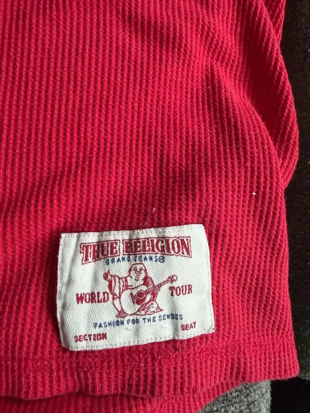 True Religion Logo Long Sleeve Ribbed Henley Thermal Shirt